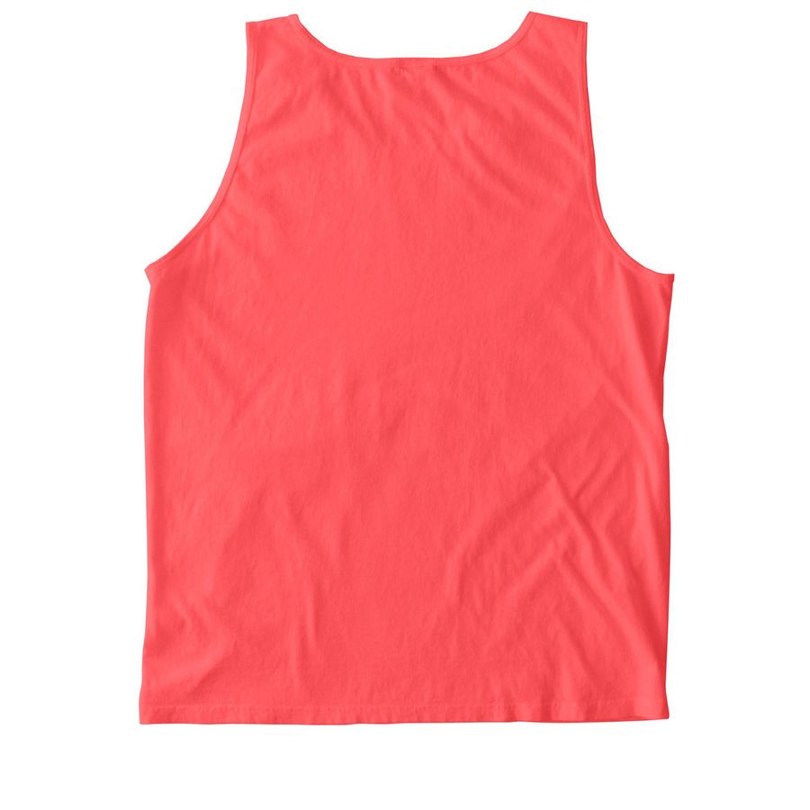 Tarameg 38 Years White Logo Tanktop, a Neon Red Orange Comfort Colors Tank Top (back-view)