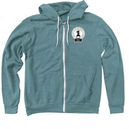 MEOW Local 1 - Front & Back, a Heather Deep Teal Zip Up Hoodie