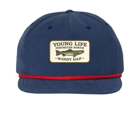 PNYL Campership Campaign Snapback Hat, a Navy/ Red Printed Umpqua Snapback Cap