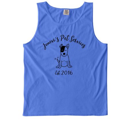 Jenevi's Pet Services Merch 2, a Flo Blue Comfort Colors Tank Top