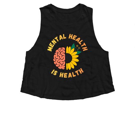 Mental Health is Health, a Solid Black Blend Women?s Cropped Racerback Tank