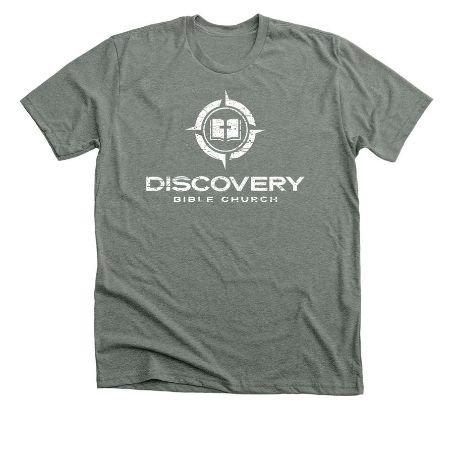 Outreach T-shirt - White Distressed Logo, a Deep Heather Premium Unisex Tee