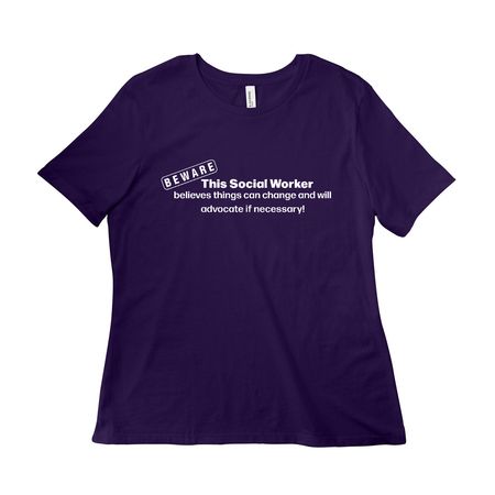 Beware This Social Worker, a Team Purple Women?s Relaxed Cotton Tee