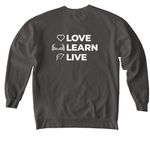 POA Love, Learn, Live, a Pepper Comfort Colors Crewneck Sweatshirt (back-view)