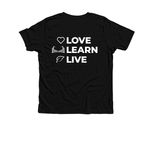 POA Love, Learn, Live, a Solid Black Blend Premium Youth Tee (back-view)