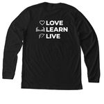 POA Love, Learn, Live, a Solid Black Blend Premium Long Sleeve Tee (back-view)