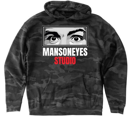 MANSONEYES Studio Classic Logo, a Black Camo Heavyweight Camo Pullover Hoodie