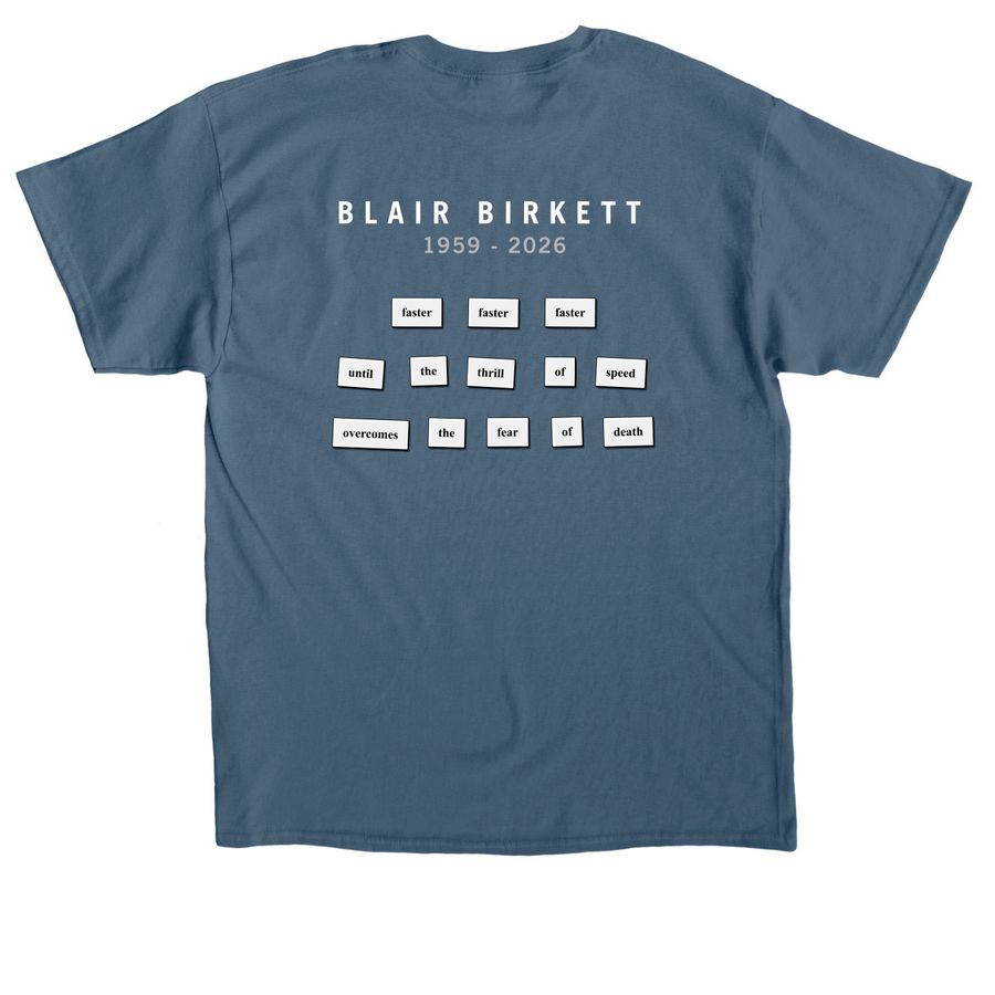 Blair's Terminal Velocity&nbsp;&nbsp;, a Indigo Blue Classic Unisex Tee (back-view)