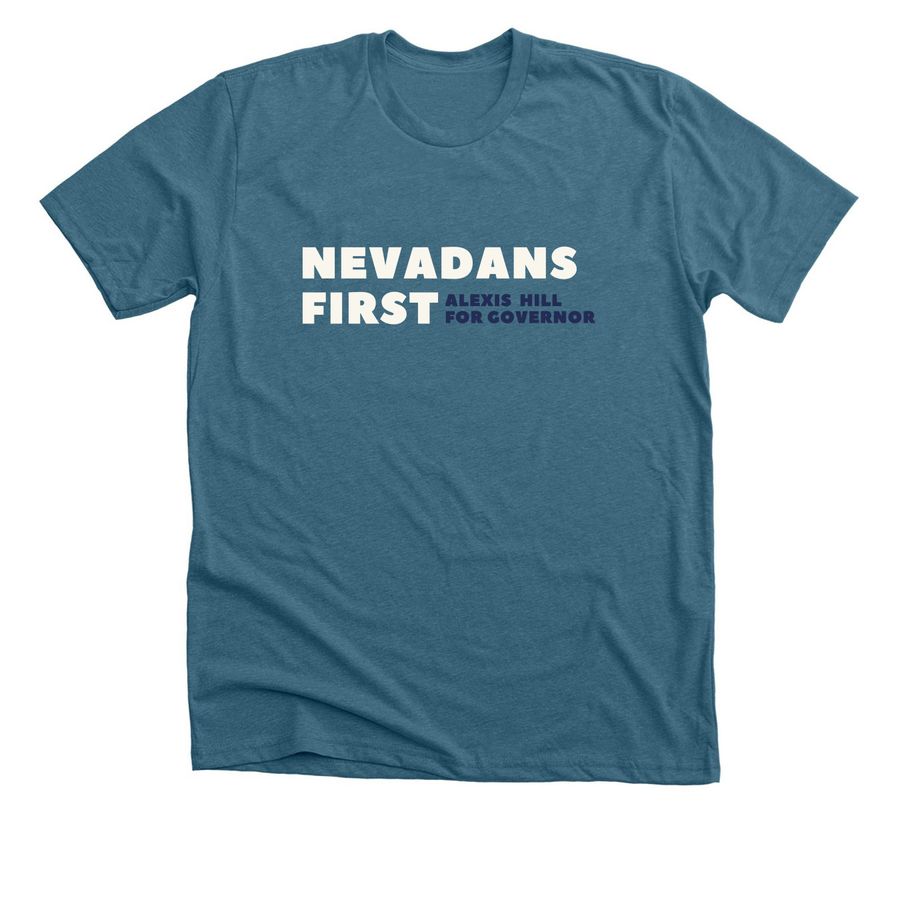 Alexis Hill - Nevadans First, a Heather Deep Teal Premium Unisex Tee