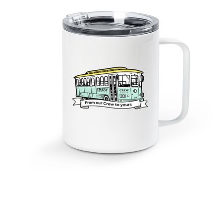 Crew Coffee Reusable Cups, a White Stainless Steel Travel Mug