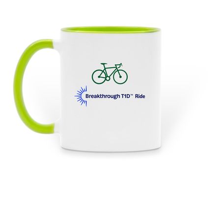 Drink up! Breakthrough T1D Ride, a Green Two-Tone Ceramic Mug (back-view)