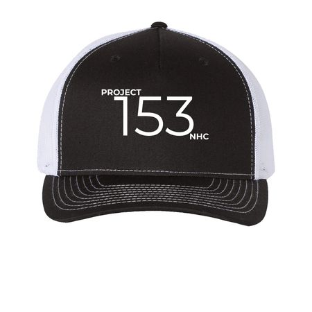 PROJECT 153, a Black/ White Printed Five-Panel Trucker Cap
