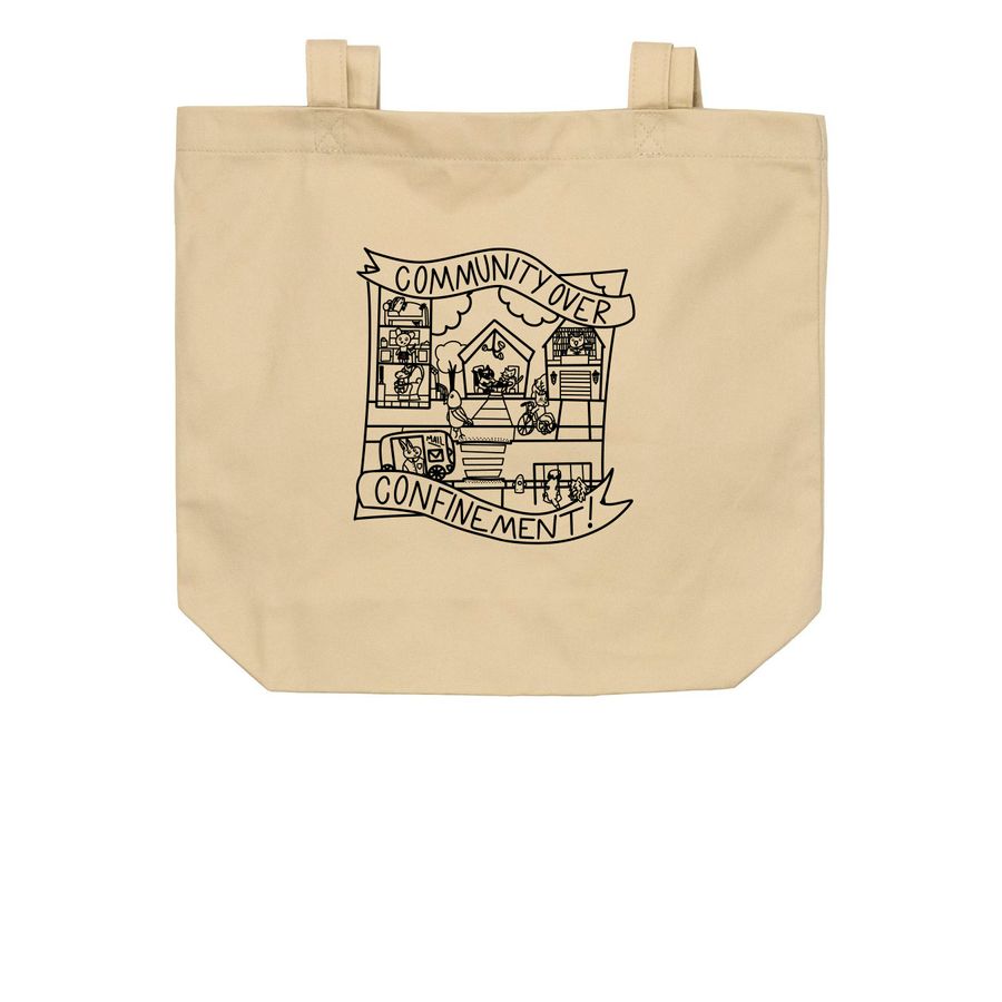 Community Over Confinement Tote, a Oyster Organic Cotton Tote Bag