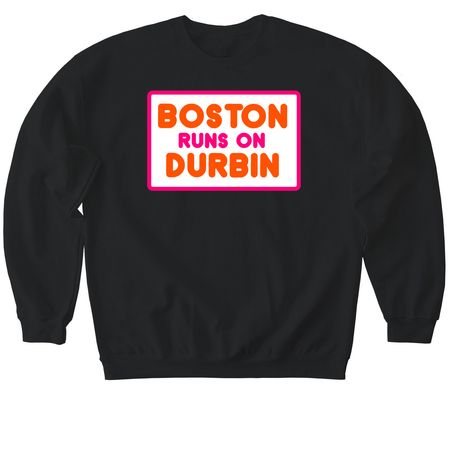 Boston Runs on Durbin, a Black Softstyle Crewneck Sweatshirt