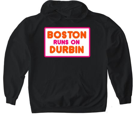Boston Runs on Durbin, a Black Gildan Softstyle Pullover Hoodie
