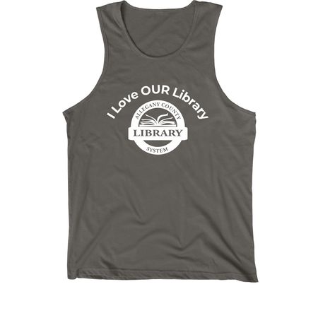 I Love OUR Library, a Asphalt Premium Cotton Tank