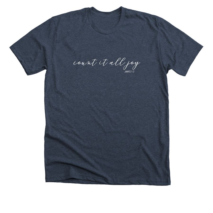 count it all joy (cursive), a Heather Midnight Navy Premium Unisex Tee