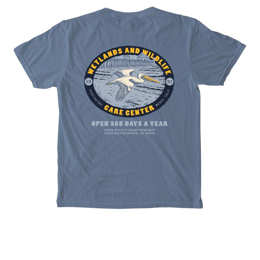 WWCC X KNGDMCO - HB PELI BLUE, a Blue Jean Comfort Colors Pocket Tee (back-view)