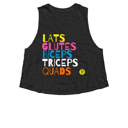 Muscle Up with Pride, a Dark Grey Heather Women?s Cropped Racerback Tank