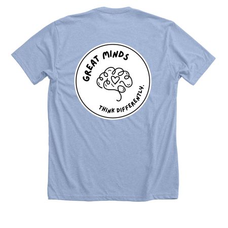 Great minds with pocket circle, a Heather Baby Blue Premium Unisex Tee (back-view)