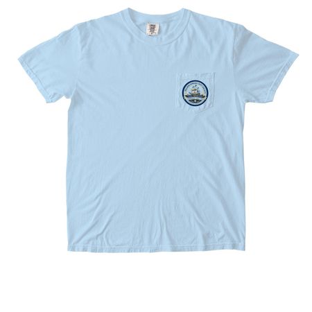 Pilgrim Edward Doty Society Tshirt Chest logo, a Chambray Comfort Colors Pocket Tee
