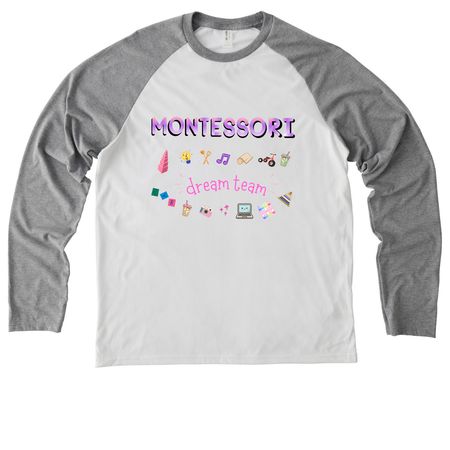 Montessori Team Tee, a Aluminum Grey/ Bright White Allmade Eco Triblend Colorblock Raglan Long Sleeve Tee