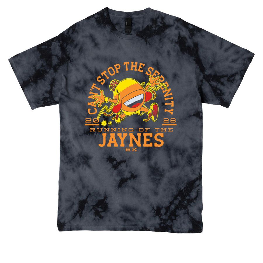 Running of the Jaynes, a Black Crystal Tie Dye Tee