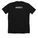 AHDC-What? Shirt, a Solid Black Blend Premium Unisex Tee (back-view)