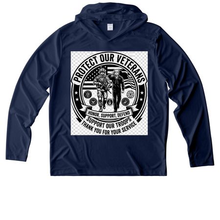 Protect Our Veterans, a True Navy UV Performance Long Sleeve Hoodie