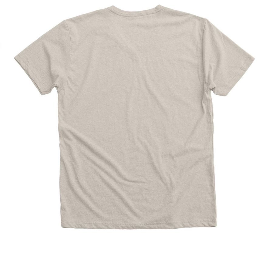 Rescued is my favorite, a Heather Dust Premium V-Neck Tee (back-view)