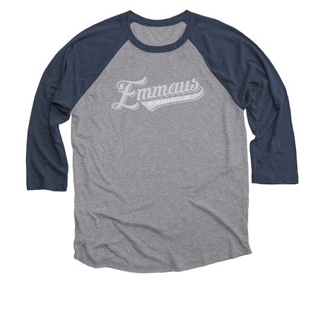 Emmaus Softball Tee, a Vintage Navy and Premium Heather 3/4 Sleeve Baseball Tee