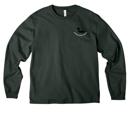 Green Hues Woodland Camps Loon and Thwing's, a Hunter Green Unisex Heavyweight Long Sleeve Tee