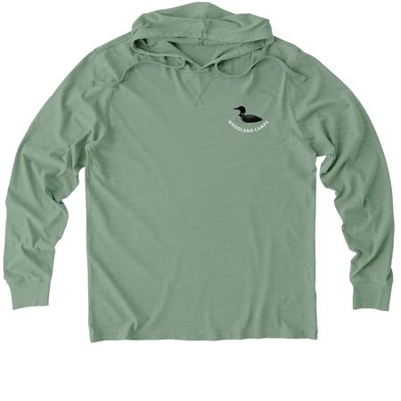 Green Hues Woodland Camps Loon and Thwing's, a Lichen Green Allmade Organic Cotton Mineral Dye Hoodie Tee