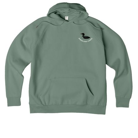 Green Hues Woodland Camps Loon and Thwing's, a Matcha Green Allmade Organic CVC Pullover Hoodie