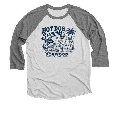 Hot Dog Summer, a Premium Heather and Heather White 3/4 Sleeve Baseball Tee