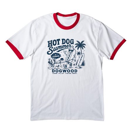 Hot Dog Summer, a White/ Red Cotton Ringer Tee