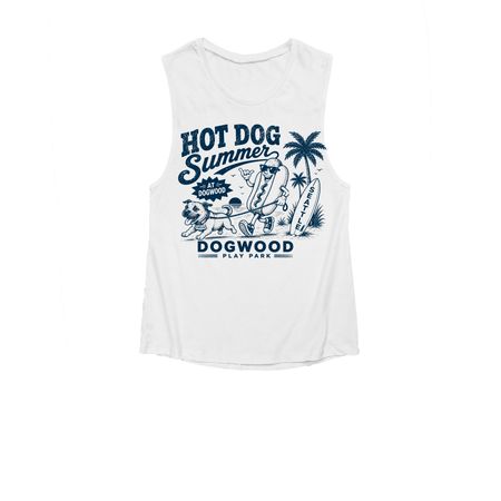 Hot Dog Summer, a White Women's Muscle Tank