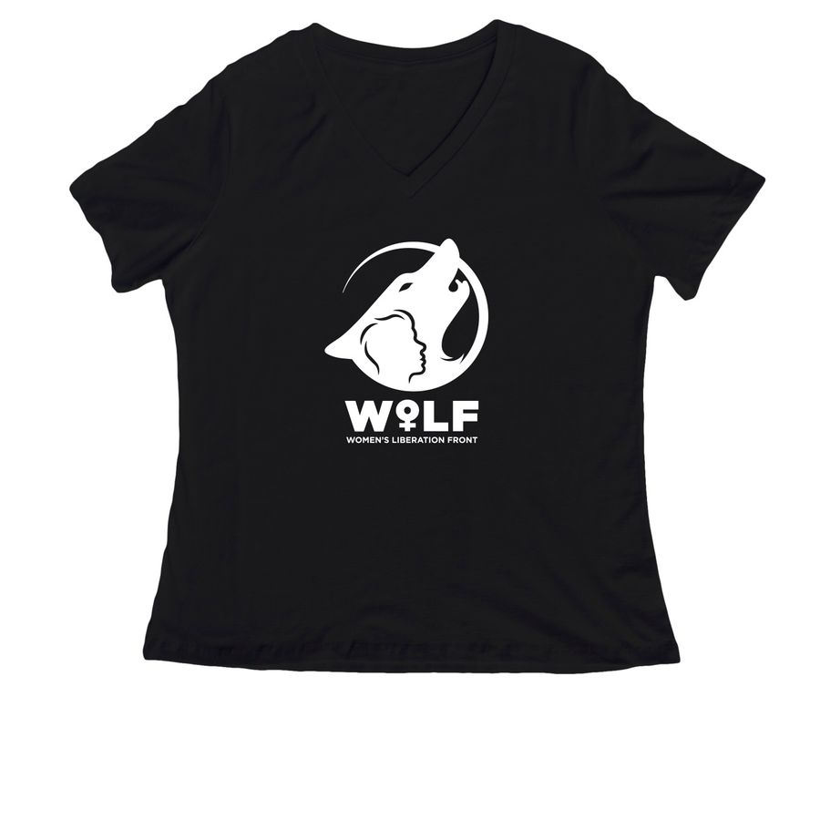 V-Neck WoLF T-Shirt, a Black Women's Relaxed V-Neck Tee