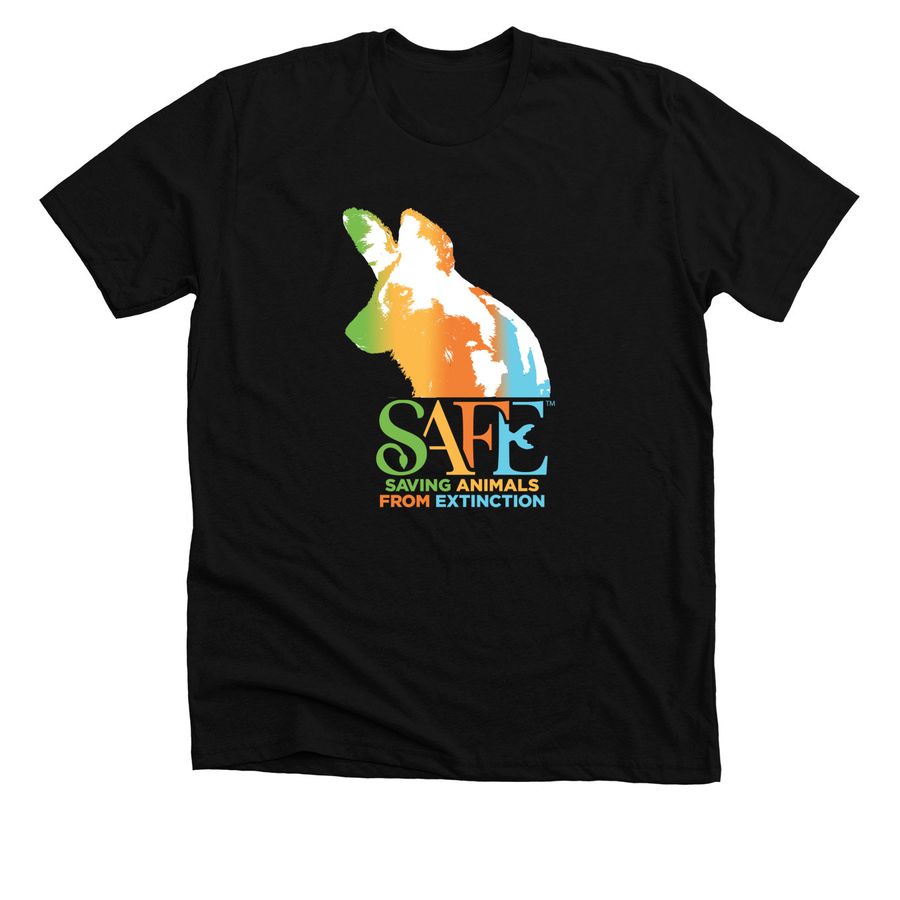 SAFE African Painted Dog front logo only, a Solid Black Blend Premium Unisex Tee