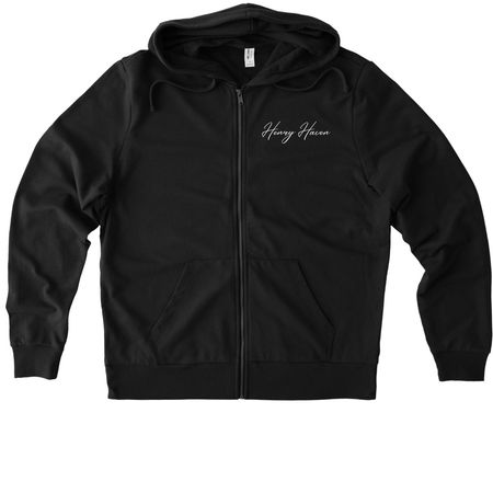 Mariposa, McKenzie, McKinley - White, a Deep Black Allmade Organic French Terry Zip Up Hoodie