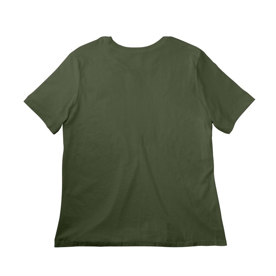 More For Mo | Flowers 3, a Military Green Women?s Relaxed Cotton Tee (back-view)