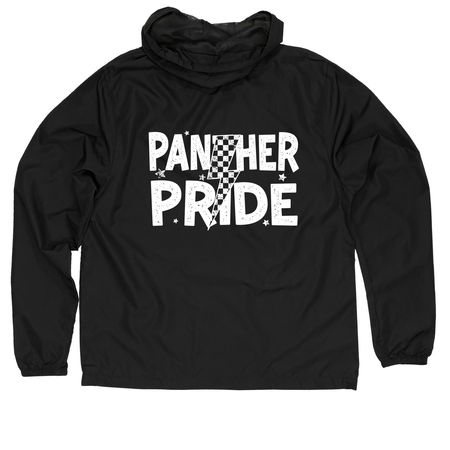 Panther Pride Jacket (Front&Back-White), a Black Quarter-Zip Windbreaker (back-view)
