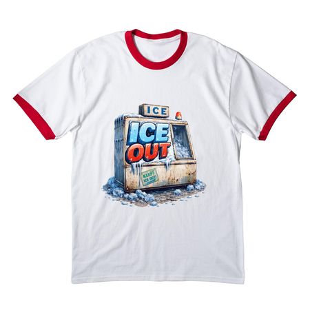 ICE OUT, a White/ Red Cotton Ringer Tee