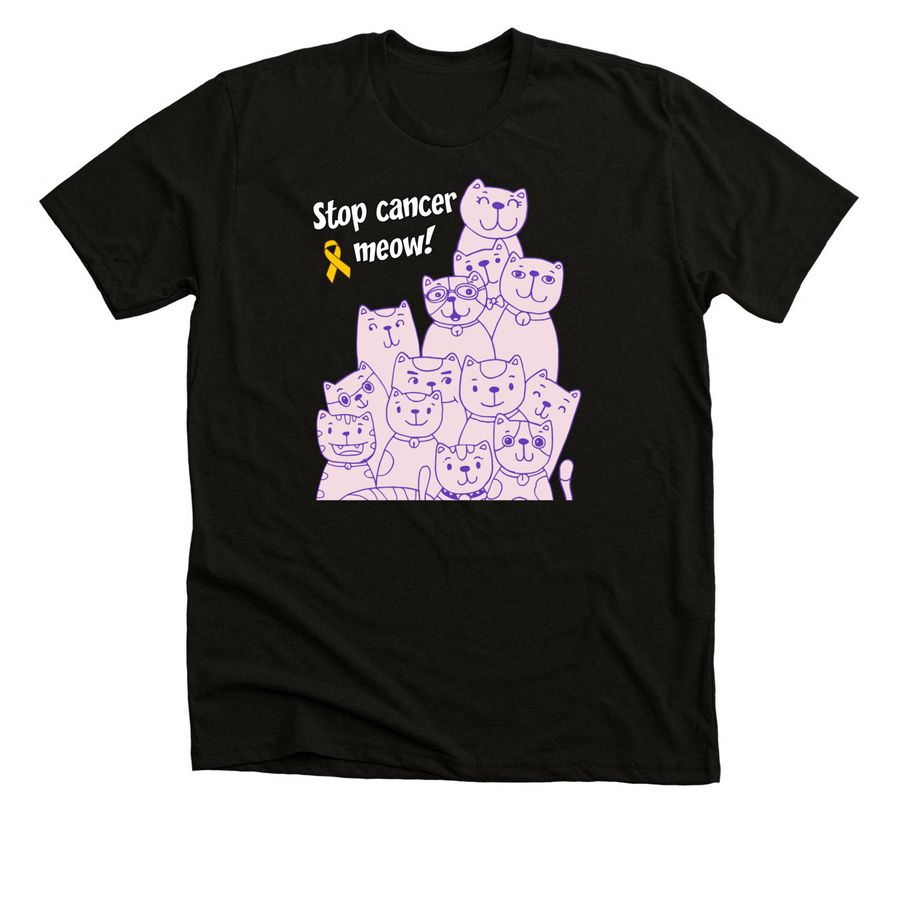 Stop Cancer Meow!, a Black Heather Premium Unisex Tee