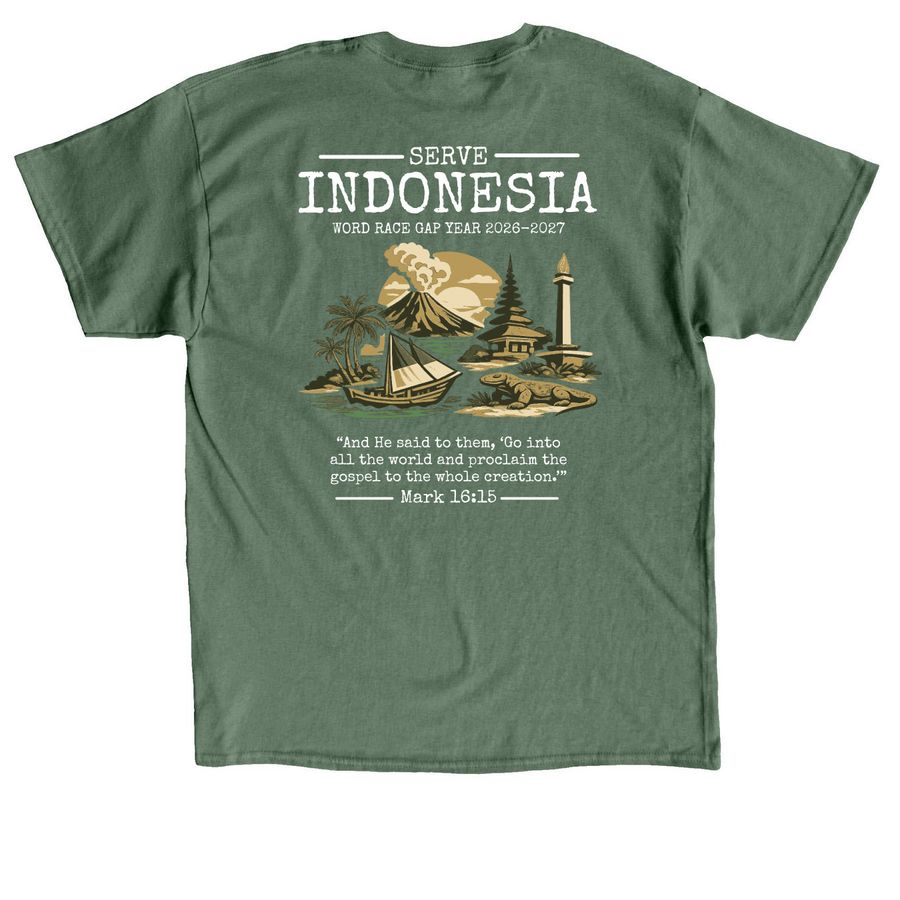 Weston?s World Race - Indonesia??, a Military Green Classic Unisex Tee (back-view)