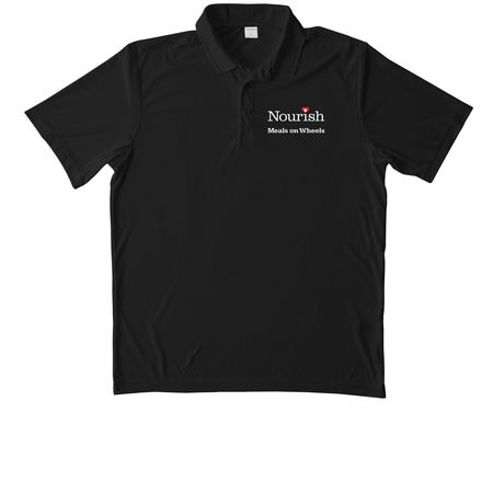 Volunteers are the Heart of Nourish (Dark), a Black Unisex Performance Polo