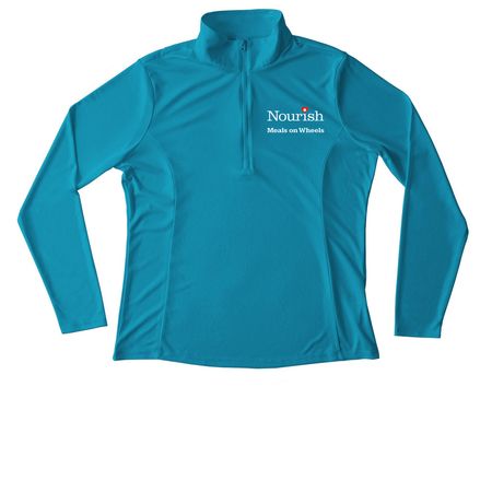 Volunteers are the Heart of Nourish (Dark), a Atomic Blue Women's Performance Quarter Zip Pullover