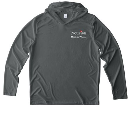 Volunteers are the Heart of Nourish (Dark), a Dark Smoke Grey UV Performance Long Sleeve Hoodie