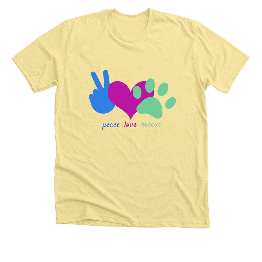 Peace Love Rescue, a Heather Yellow Gold Premium Unisex Tee