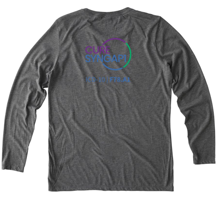 CURE SYNGAP1 LOGO, a Aluminum Grey Allmade Eco Triblend Women?s Long Sleeve Tee (back-view)
